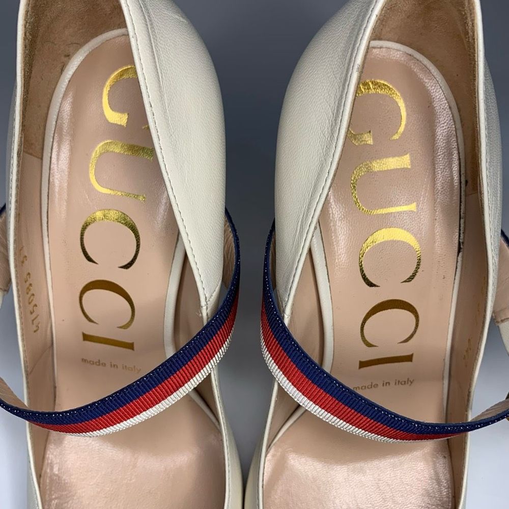 Gucci Malaga Kid/NS Gross Grain Sylvie Pumps Size 37, US 7 Mystic White - Picture 4 of 9